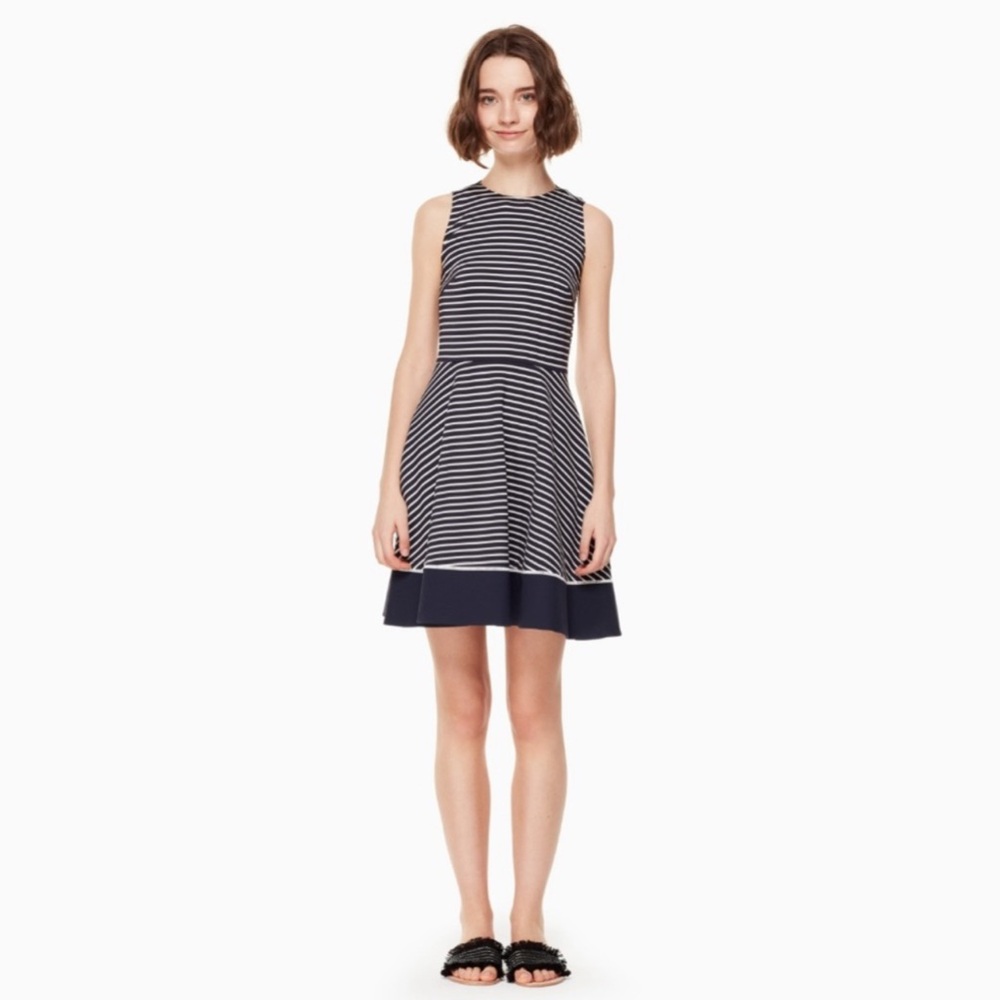 Kate Spade‎ Broome Street Stripe Ponte Fit and Flare Navy and White Dress Sz:6
